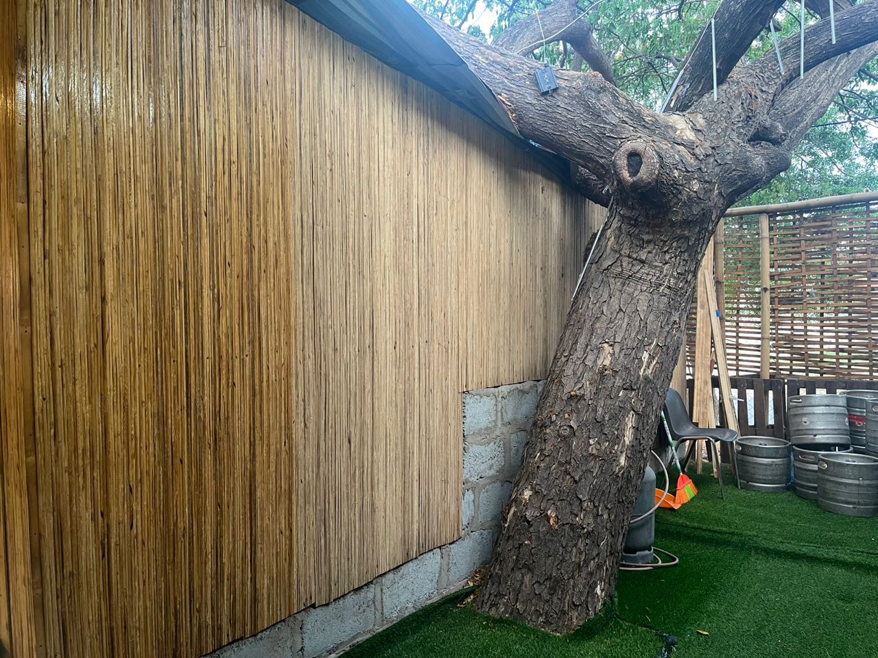 Bamboo wall cladding installed on a building exterior
